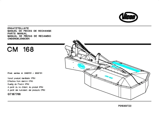 Vicon CM 168 Mower Conditiner 2001 25GT01 Parts Manual Catalog Pdf Download