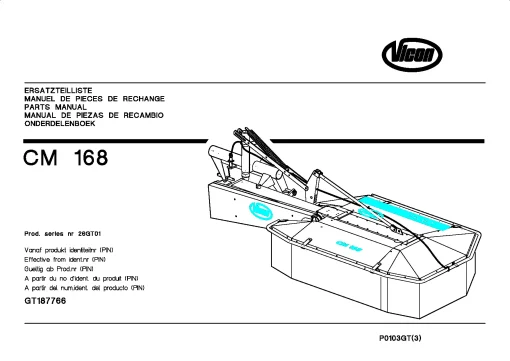 Vicon CM 168 Mower Conditiner 2002 26GT01 Parts Manual Catalog Pdf Download