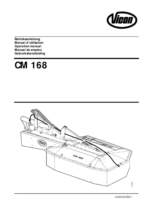 Vicon CM 168 Mower Conditiner 2002 27GT01 Operation Maintenance Manual PDF download