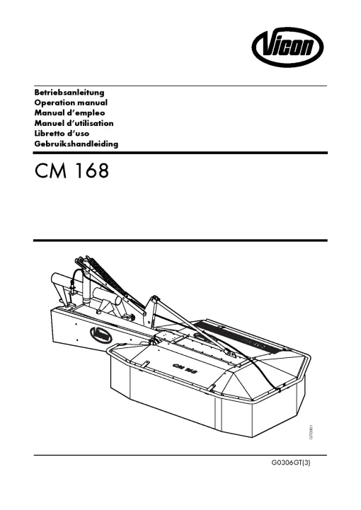 Vicon CM 168 Mower Conditiner 2003 33GT01 Operation Maintenance Manual PDF download