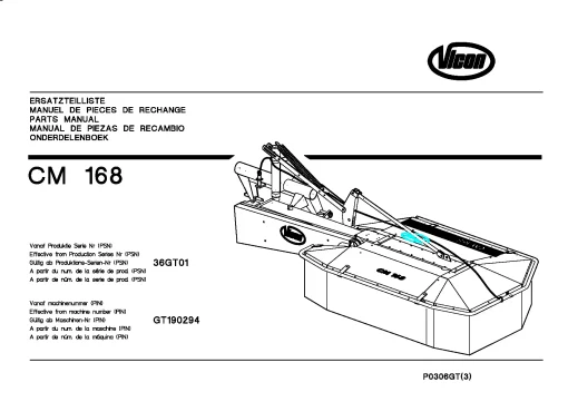 Vicon CM 168 Mower Conditiner 2004 36GT01 Parts Manual Catalog Pdf Download