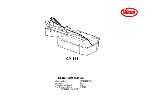 Vicon CM 168 Mower Conditiner 2009 47GT01 Parts Manual Catalog Pdf Download