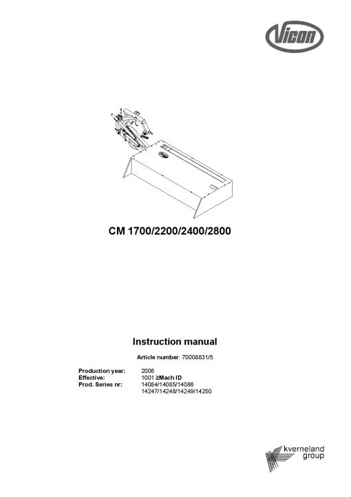 Vicon CM 1700 2200 2400 2800 Mowers Disc Plain 2006-2009 Operation Maintenance Manual PDF download