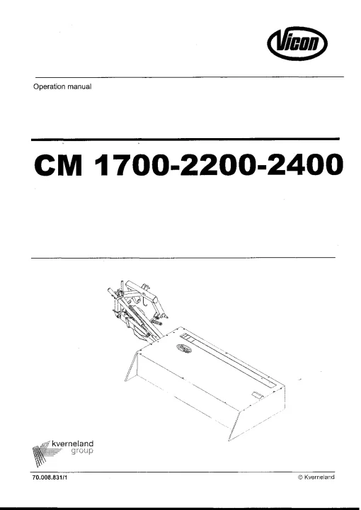 Vicon CM 1700 2200 2400 Mowers Disc Plain 1999-2004 Operation Maintenance Manual PDF download