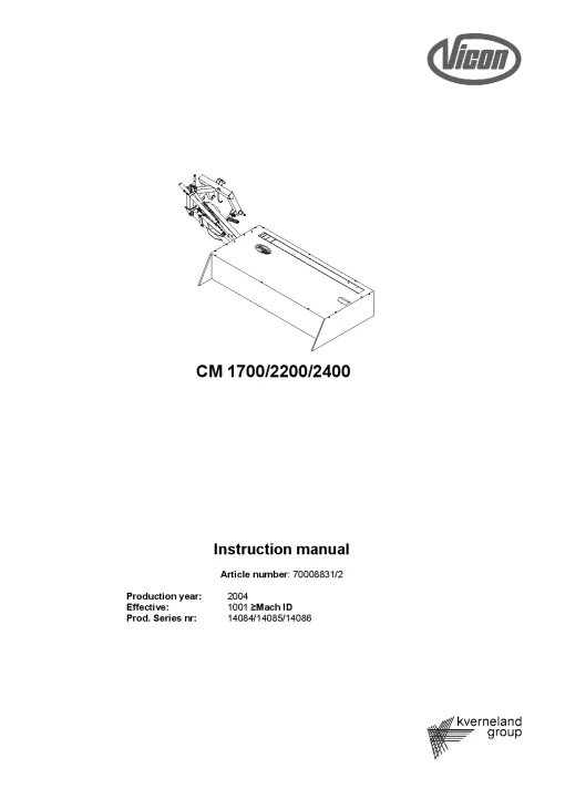 Vicon CM 1700 2200 2400 Mowers Disc Plain 2004 Operation Maintenance Manual PDF download