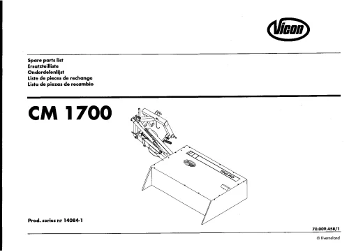 Vicon CM 1700 Mowers Disc Plain Rear mounted 2002 Sn 14084-1 Parts Manual Catalog Pdf Download