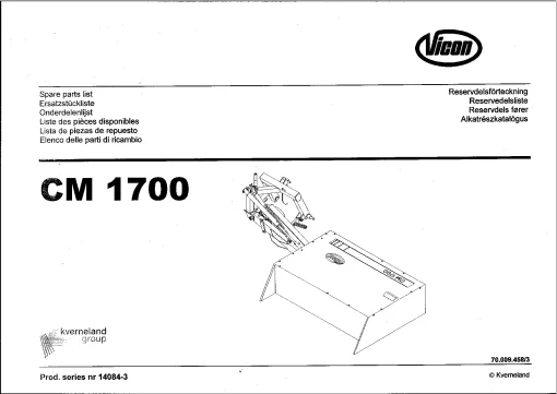 Vicon CM 1700 Mowers Disc Plain Rear mounted 2004 Sn 14084-3 Parts Manual Catalog Pdf Download