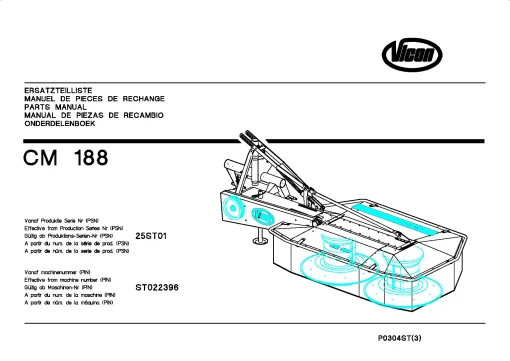 Vicon CM 188 Mower Conditiner 2003 25ST01 Parts Manual Catalog Pdf Download
