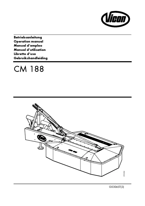 Vicon CM 188 Mower Conditiner 2005 29ST01 Operation Maintenance Manual PDF download