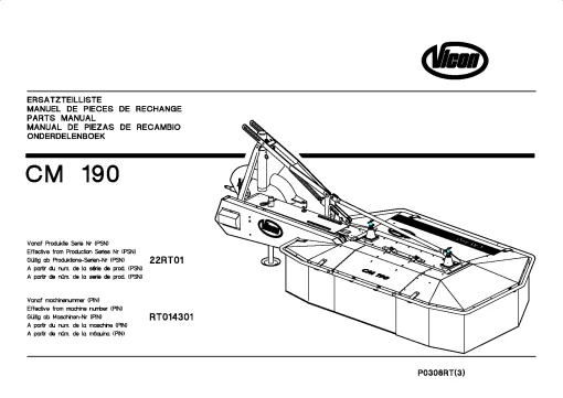 Vicon CM 190 Mower Conditiner 2003 22RT01 Parts Manual Catalog Pdf Download