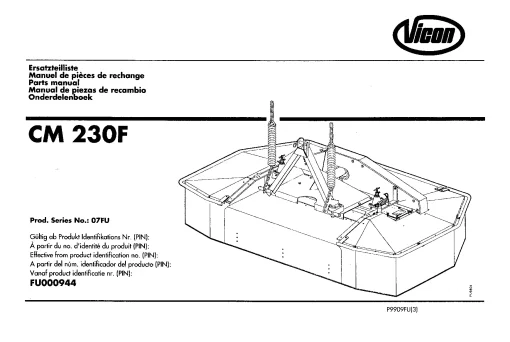 Vicon CM 203F Mower Conditioner 07FU Parts Manual Catalog Pdf Download