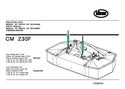 Vicon CM 203F Mower Conditioner 10FU01 Parts Manual Catalog Pdf Download