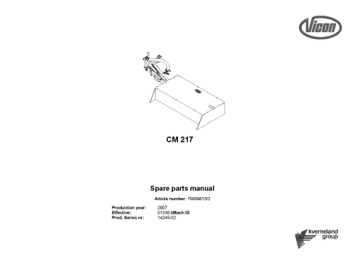 Vicon CM 217 Mowers Disc Plain 2006 Sn 14245-02 Parts Manual Catalog Pdf Download