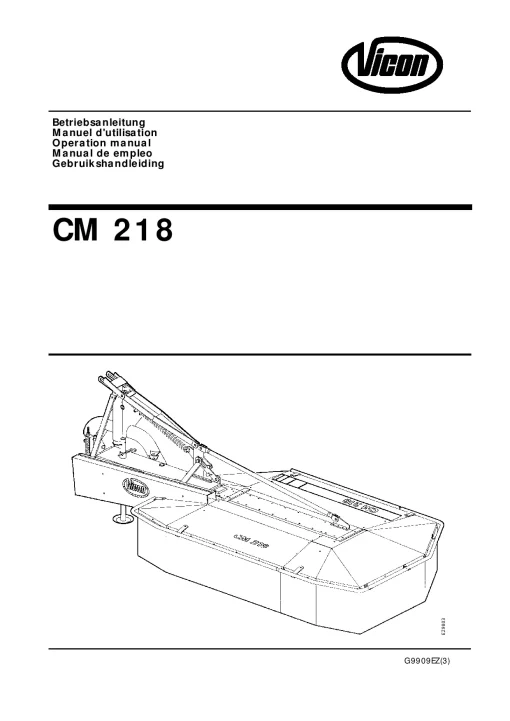 Vicon CM 218 Mower Conditioner 2001 04EZ01 Operation Maintenance Manual PDF download