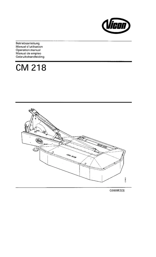 Vicon CM 218 Mower Conditioner 2001 Operation Maintenance Manual PDF download