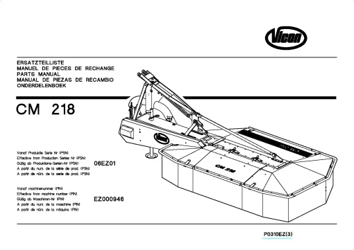 Vicon CM 218 Mower Conditioner 2003 06EZ01 Parts Manual Catalog Pdf Download