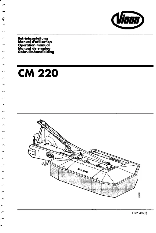 Vicon CM 220 Mower Conditioner 1999 Operation Maintenance Manual PDF download