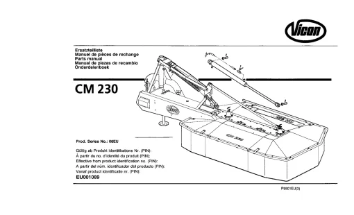 Vicon CM 230 Mower Conditiner 1998 06EU Parts Manual Catalog Pdf Download