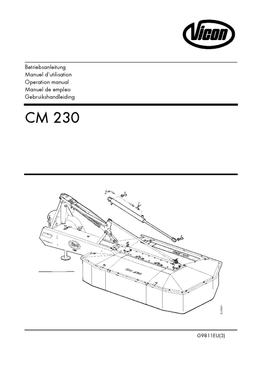 Vicon CM 230 Mower Conditiner 2004 12EU01 Operation Maintenance Manual PDF download