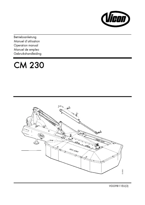 Vicon CM 230 Mower Conditiner 2006 14EU01 Operation Maintenance Manual PDF download