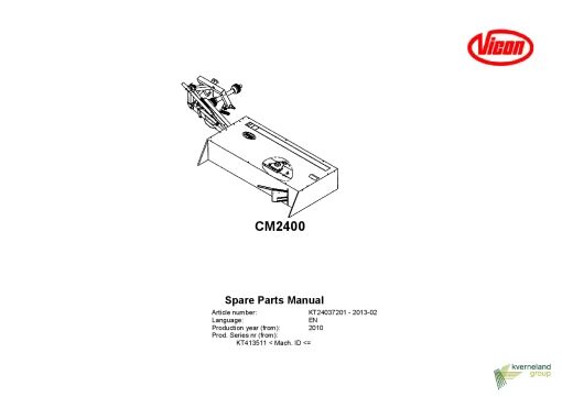 Vicon CM 2400 Mowers Disc Plain 2010 Sn KT413511 Parts Manual Catalog Pdf Download