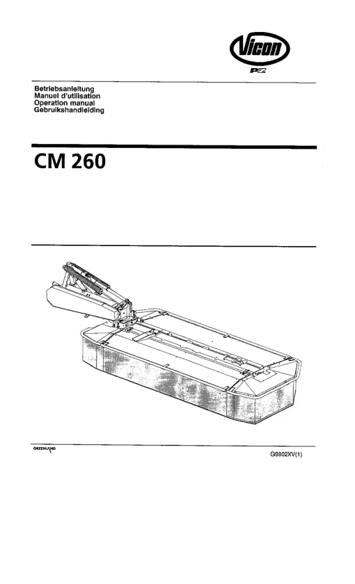Vicon CM 260 (XV) Mower Conditioner 1997-1998 Operation Maintenance Manual PDF download