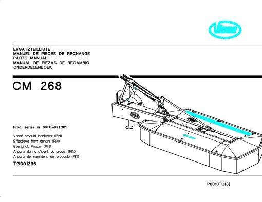 Vicon CM 268 Mower Conditiner 2001 09TG01 Parts Manual Catalog Pdf Download