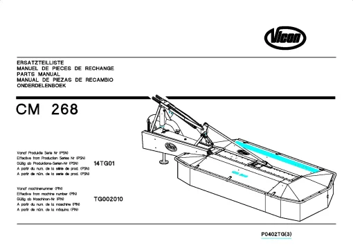 Vicon CM 268 Mower Conditiner 2004 14TG01 Parts Manual Catalog Pdf Download
