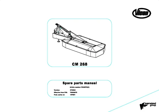 Vicon CM 268 Mower Conditiner 2004 15TG01 Parts Manual Catalog Pdf Download