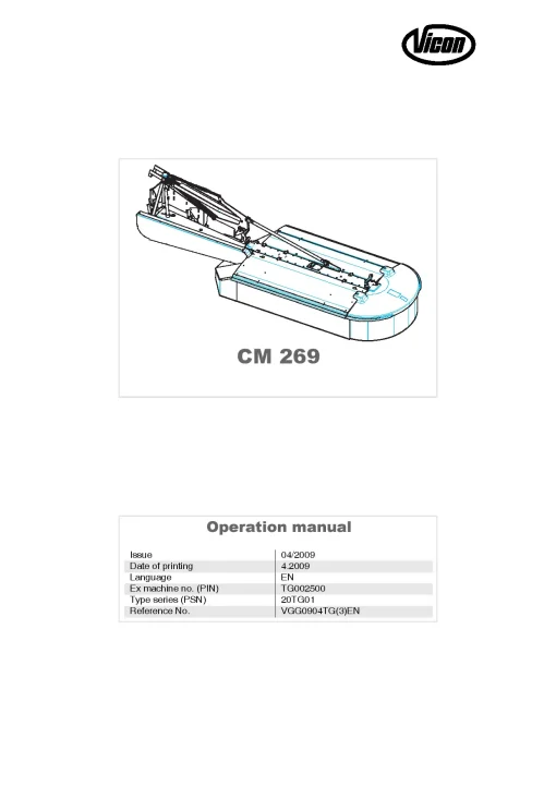 Vicon CM 269 Mower Conditiner 2009 20TG01 Operation Maintenance Manual PDF download