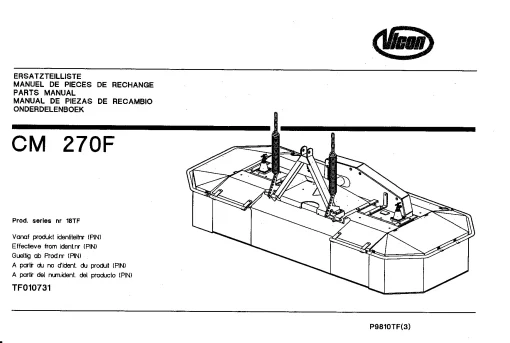 Vicon CM 270F Mower Conditioner 18TF Parts Manual Catalog Pdf Download