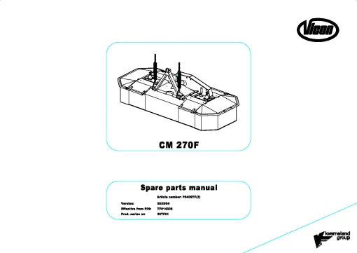 Vicon CM 270F Mower Conditioner 2004 30TF01 Parts Manual Catalog Pdf Download