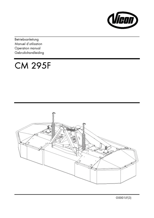 Vicon CM 295F Mower Conditioner 11LF01 Operation Maintenance Manual PDF download