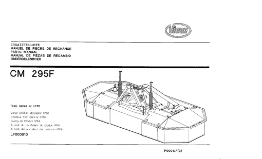 Vicon CM 295F Mower Conditioner P0001LF(3) Parts Manual Catalog Pdf Download