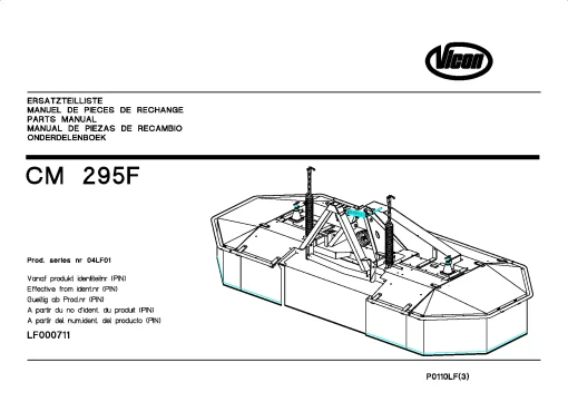 Vicon CM 295F Mower Conditioner P0110LF(3)_04LF01 Parts Manual Catalog Pdf Download