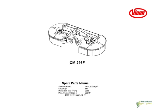 Vicon CM 296F Mower Conditioner 2008 20LF01 Parts Manual Catalog Pdf Download