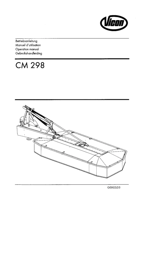 Vicon CM 298 Mower Conditiner 2000 Operation Maintenance Manual PDF download