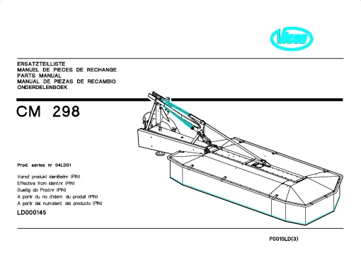 Vicon CM 298 Mower Conditiner 2002 04LD01 Parts Manual Catalog Pdf Download