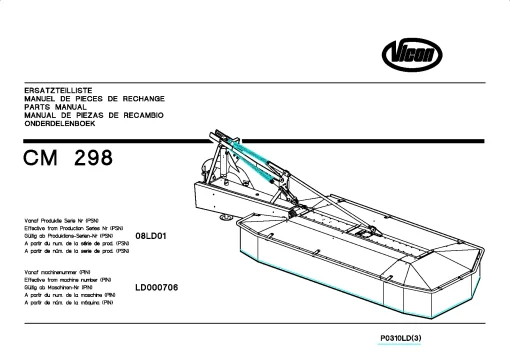 Vicon CM 298 Mower Conditiner 2003 08LD01 Parts Manual Catalog Pdf Download