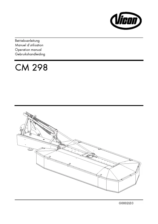 Vicon CM 298 Mower Conditiner 2004 10LD01 Operation Maintenance Manual PDF download