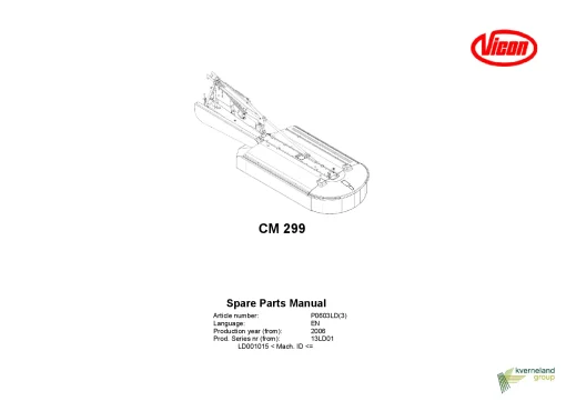Vicon CM 299 Mower Conditioner 2006 13LD01 Parts Manual Catalog Pdf Download