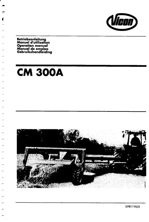 Vicon CM 300A Mower Conditioner 1998 Operation Maintenance Manual PDF download