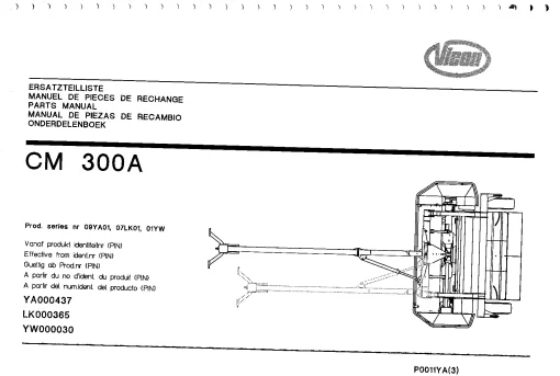 Vicon CM 300A Mower Conditioner 2001 09YA01 07LK01 01YW Parts Manual Catalog Pdf Download