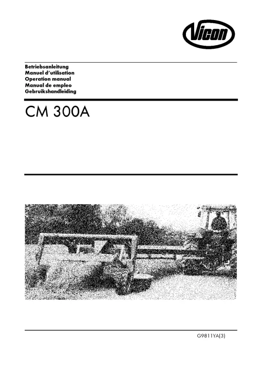 Vicon CM 300A Mower Conditioner 2003 11YA01-08LK01 Operation Maintenance Manual PDF download