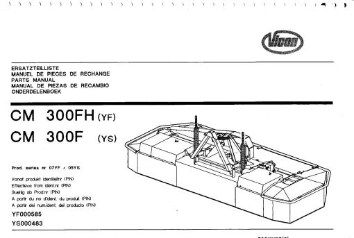 Vicon CM 300FH 300F Mower Conditioner 07YF 05YS Parts Manual Catalog Pdf Download