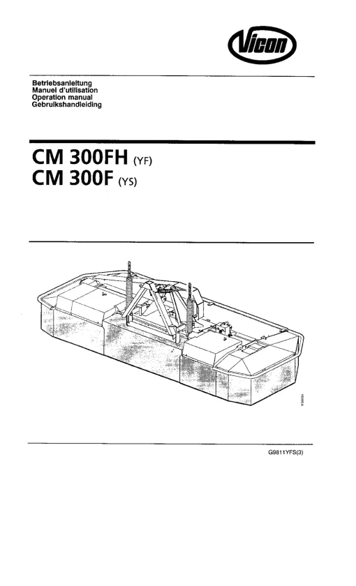 Vicon CM 300FH 300F Mower Conditioner G9811YFS-3 Operation Maintenance Manual PDF download