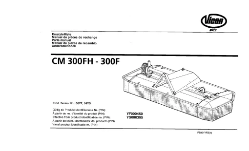 Vicon CM 300F(H) Mower Conditioner 1997 Parts Manual Catalog Pdf Download