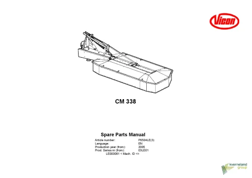 Vicon CM 338 Mower Conditiner 03LE01 Parts Manual Catalog Pdf Download