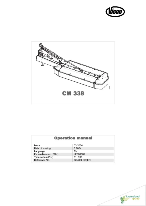 Vicon CM 338 Mower Conditiner 2004 01LE01 Operation Maintenance Manual PDF download