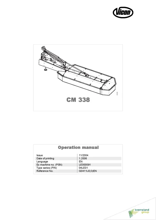 Vicon CM 338 Mower Conditiner 2006 04LE01 Operation Maintenance Manual PDF download